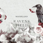 鳥や花の描写が美しい水彩のイラストレーションセット「Woodland Ravens Field」