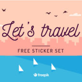 旅が楽しくなるトラベルイメージのステッカーセット「 Freebie: “Let’s Travel” Sticker Set (28 Stickers, AI & EPS)」
