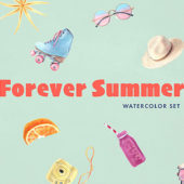 ひと足先に夏を先取りする爽やかなサマーイラスト素材「Forever Summer Watercolor Set」