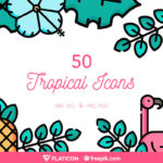 夏にぴったりなトロピカルで可愛らしいフリーアイコンセット「The Free Tropical Icon Set (50 Icons, SVG & PNG)」