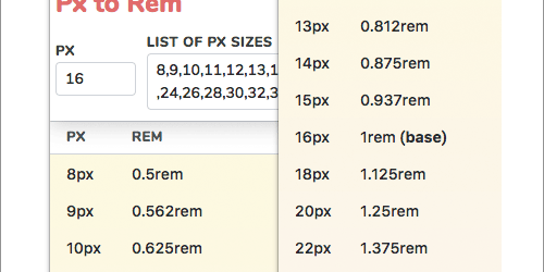 CSSの単位「rem」を使ったフォントサイズの計算を自動で一覧表示してくれる便利ツール -PxtoRem