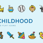 子どもをイメージしたフリーフラットアイコンセット「Download free Childhood flat icons set」