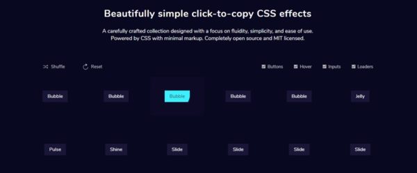 クリックでコードをコピーできるCSSアニメーションエフェクト集・「CSSFX」