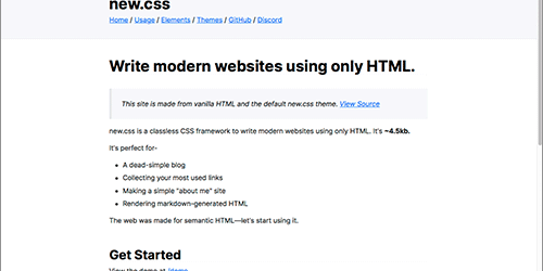 シンプルなHTMLで、モダンなWebページを簡単に作成できるclassレスの超軽量CSSフレームワーク -new.css