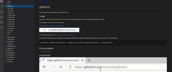 URLに2文字加えてGitHub上のWebページやコードをVSCode風のUIで表示する・「github1s」