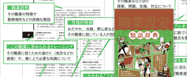 マンガや同人誌に使える職業ネタがいっぱい！124種類の職業の創作用アイデアが収録された -職業設定類語辞典