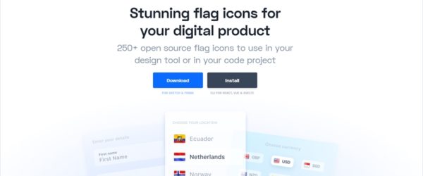 SkechやFigmaで使えてReact、Vue等もサポートするオープンソースの国旗アイコンのセット・「Flagpack」