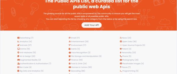 公開されているWeb APIを細かいカテゴリに分けてリスト化・「APIsList」