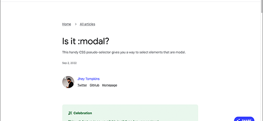 モーダル要素の実装に便利なCSSの新機能「:modal疑似クラス」、主要ブラウザのすべてにサポートされました