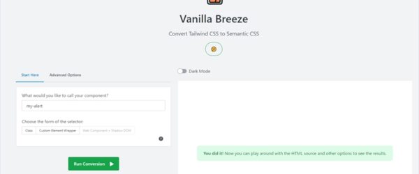 TailwindのCSSやHTMLをバニラに戻すオープンソースのWebアプリ・「Vanilla Breeze」