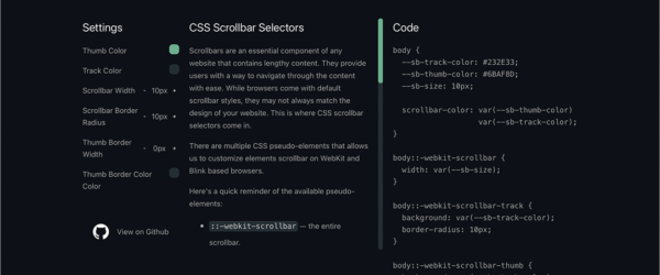 これは簡単で楽！ スクロールバーのデザインを変更するCSSを確認しながら生成できるツール -Scrollbar.app