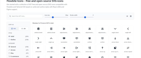JSXやFigmaもサポートしている、400以上用意されたオープンソースのSVGアイコンセット・「Flowbite Icons」