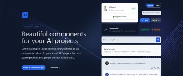 AIアプリ等のプロジェクト向けにTailwindベースで作られたオープンソースのUIコンポーネント・「LangUI」