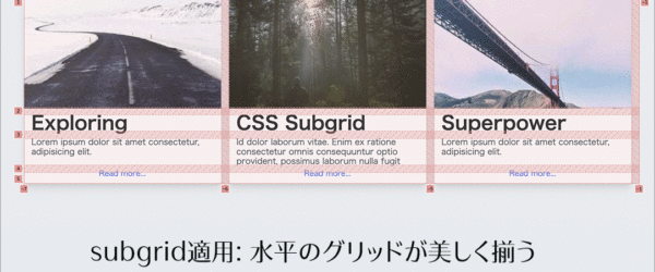 CSSのsubgridがすべてのブラウザにサポートされたので、カード内の見出しやテキストを簡単に揃えることができます