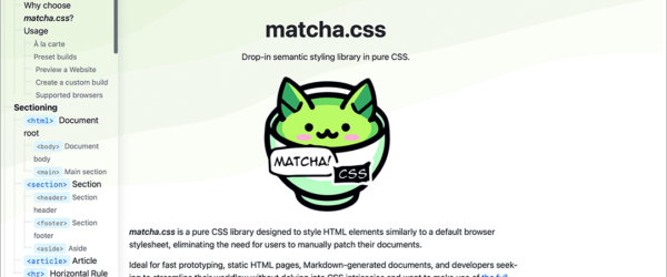 シンプルなHTMLで、レスポンシブとライト・ダークモード対応のモダンなWebページを簡単に作成できる超軽量CSSライブラリ -matcha.css