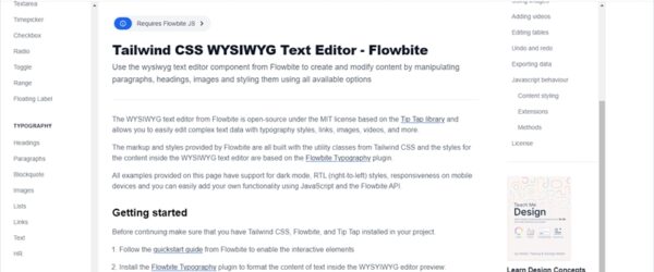 TailwindでスタイリングされるWYSIWYGエディターを実装できるFlowbiteプラグイン・「Flowbite wysiwyg」