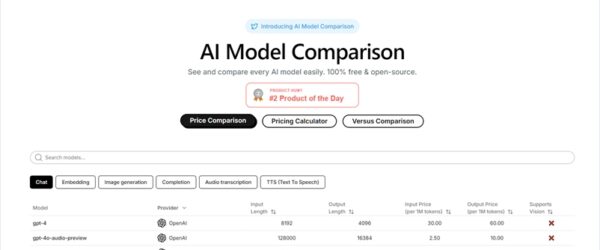 主要な各AIモデルの価格比較やコスト計算が出来るOSS・「Countless.dev」