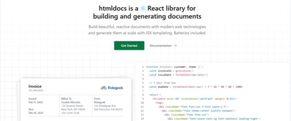 ReactとJSXを使用してPDF生成テンプレートを構築できるオープンソースのドキュメント生成ツールキット・「htmldocs」