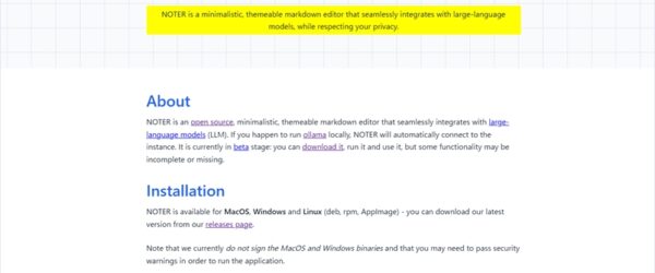 各OSもサポート、LLMと統合も出来るオープンソースのミニマルなMarkdownエディター・「Noter」