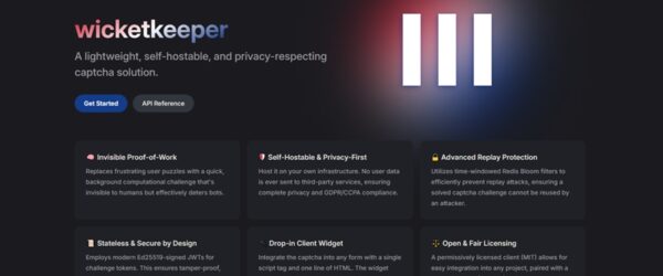 軽量でセルフホスト可能なオープンソースのPoWを使ったCaptchaシステム・「wicketkeeper」