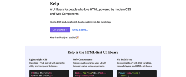 HTMLを愛する人のためのUIライブラリ、シンプルなHTMLでさまざまなレイアウトやUIコンポーネントを実装 -Kelp