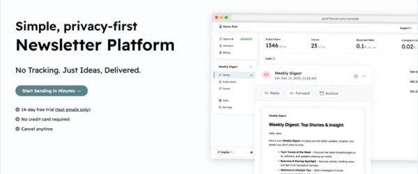 シンプル且つプライバシーファーストなオープンソースのニュースレター配信プラットフォーム・「Hyvor Post」