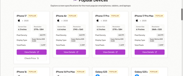 ブックマークしておくと便利！ さまざまなデバイスのスクリーンサイズ・解像度・ピクセル密度などの仕様が一覧できる -What Is My Screen Size?