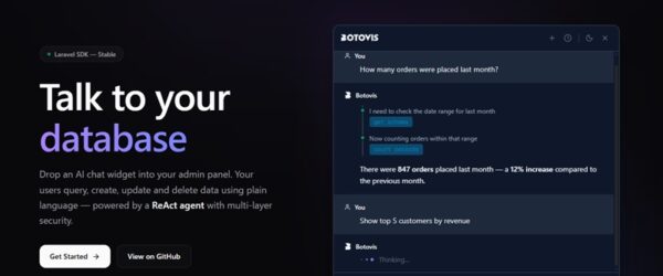 管理パネルにAIチャットウィジェットを設置してプロンプトからDB操作を可能にするオープンソースのAIデータベースアシスタント・「Botovis」