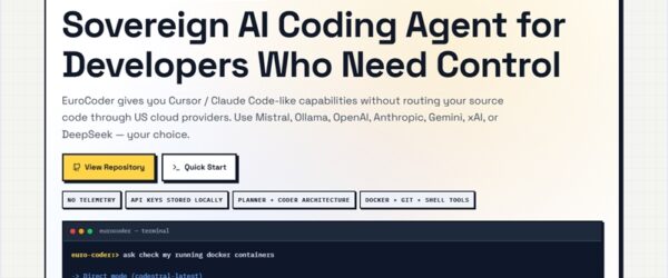 Claude CodeやCursorの代替として開発された、自由にAIプロバイダーを選択可能且つオフラインファーストなオープンソースのAIコーディングエージェント・「EuroCoder」
