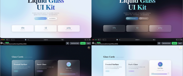CSSで実装されたLiquid Glassの美しいUI要素やコンポーネントをコピペで使えるUIキット -Liquid Glass UI Kit