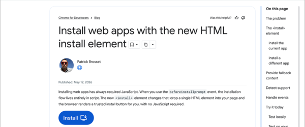 HTMLの新しい要素「」はJavaScriptなしで、Webアプリのインストールが簡単にできるようになります