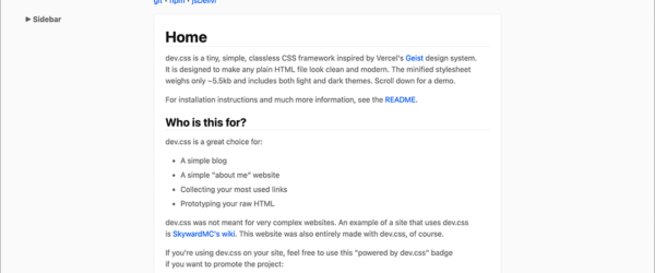 HTMLはシンプルなまま、classレスでモダンなWebページを簡単に作成できる超軽量CSSフレームワーク -dev.css