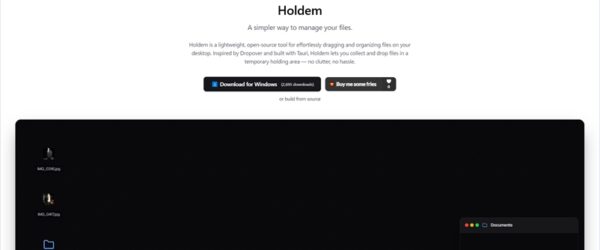 Dropoverのように様々な形式のファイルを一時的に保管できるオープンソースのデスクトップアプリ・「Holdem」