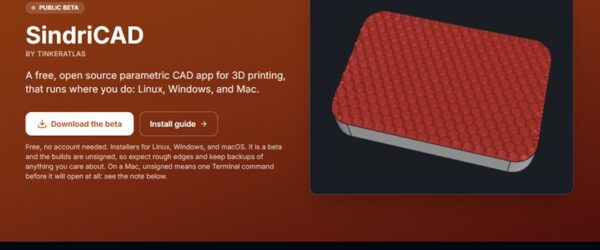 3Dプリンター向けに開発されたクロスプラットフォーム対応でオープンソースのパラトメリック3次元CADアプリ・「SindriCAD」