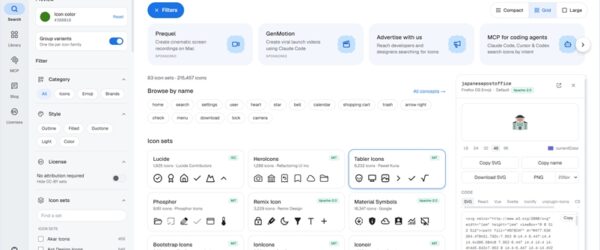 大量のアイコンセットの総数20万以上から自然言語で任意のアイコンを探せる・「IconsDB」