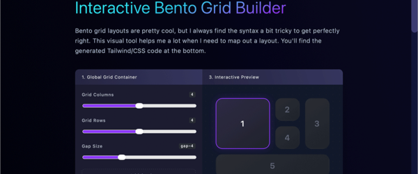 CSS Gridで実装、弁当グリッドのレイアウトを確認しながらCSSを生成できる無料ツール -Bento Grid Builder