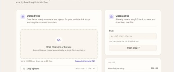 ユーザー登録不要で高速なオープンソースの一時的ファイル共有アプリ・「dropctl」
