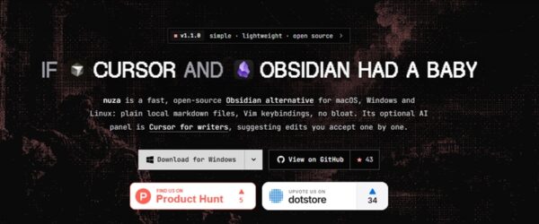 Obsidian代替として開発されたオープンソースの軽量高速Markdownノートアプリ・「nuza」